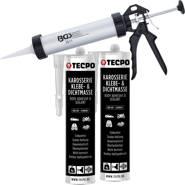 TECPO KKD 801 Karosserie Klebe- und Dichtmasse, 370gl + BGS Kartuschenpresse