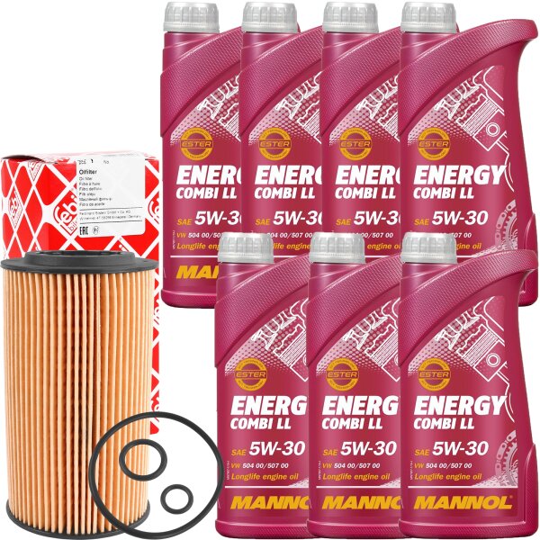 FEBI BILSTEIN Ölfilter + MANNOL Combi LL 5W-30, 7x1 Liter