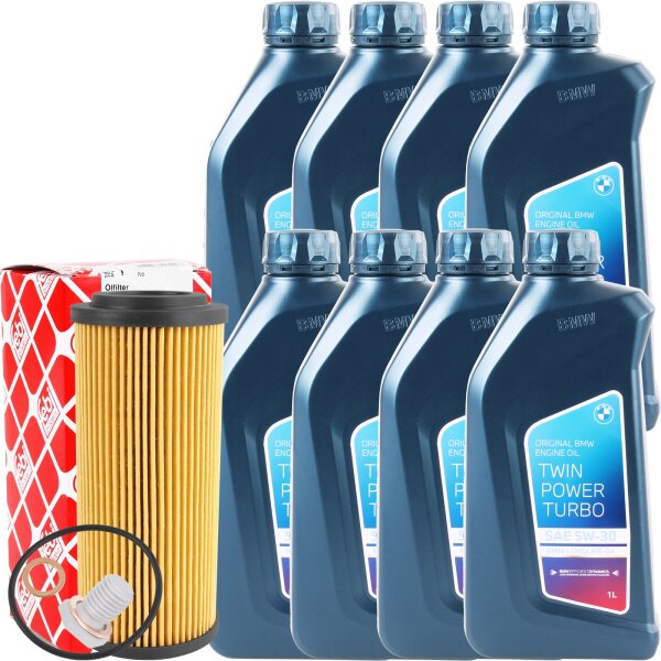 FEBI Ölfilter + Schraube + 8x1 Liter Original BMW 5W-30 Twin Power Turbo LL-04