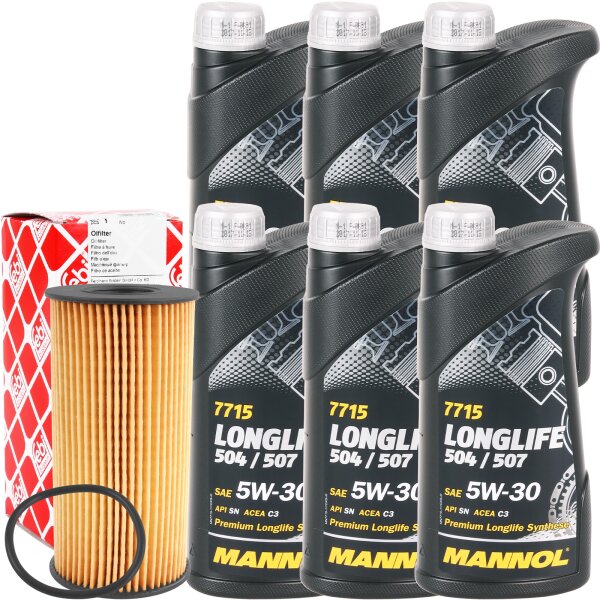 FEBI BILSTEIN Ölfilter + MANNOL 7715 LONGLIFE 504/507, 6x1L