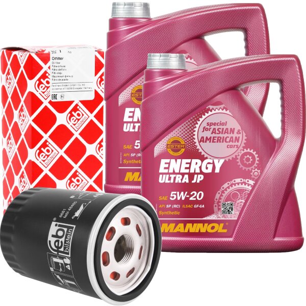 FEBI Ölfilter für Ford Mustang V8 + MANNOL Energy Ultra JP 5W-20, 2x4 Liter