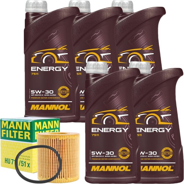 MANN-FILTER Ölfilter + MANNOL 5W-30 ENERGY 5x1 Liter