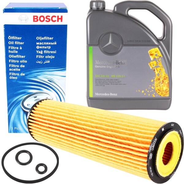 BOSCH Ölfilter 1457429261 + 5W-30 Mercedes Benz Motoröl MB 229.51, 5 Liter