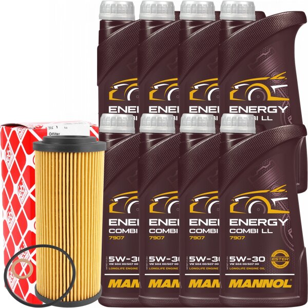 FEBI Ölfilter + MANNOL Energy Combi LL 5W-30, 8x1 Liter