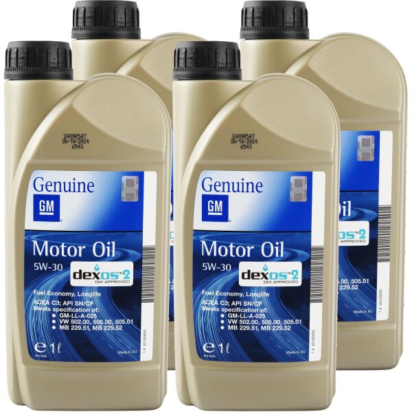 4x OE OPEL GM 5W-30 dexos2 Motorö 93165554, 1L