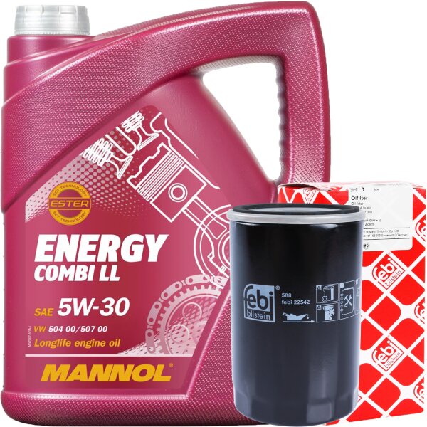 FEBI BILSTEIN Ölfilter + MANNOL Energy Combi LL 5W-30, 5 Liter