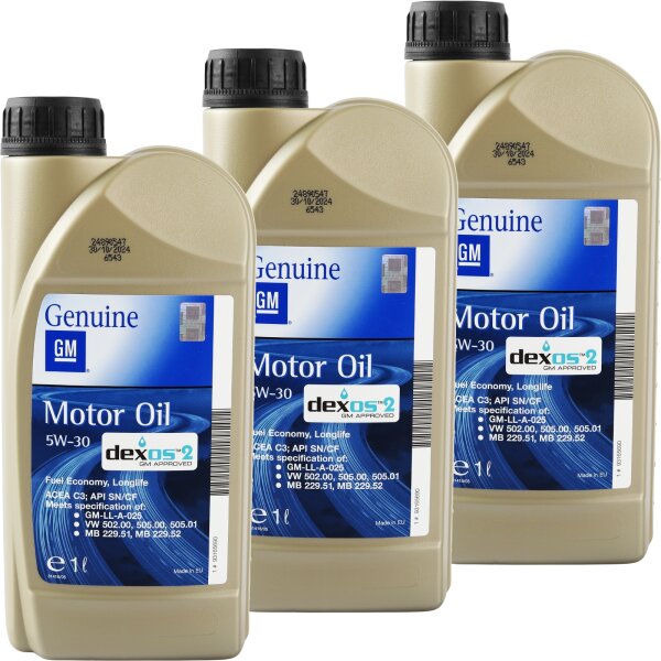 3x OE OPEL GM 5W-30 dexos2 Motorö 93165554, 1L