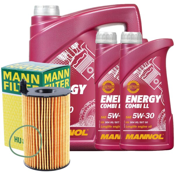 MANN-FILTER Ölfilter + MANNOL Energy Combi LL 5W-30, 7 Liter