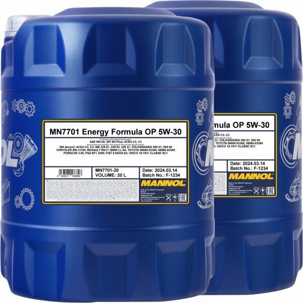 2x MANNOL Energy Formula OP 5W-30, 20L