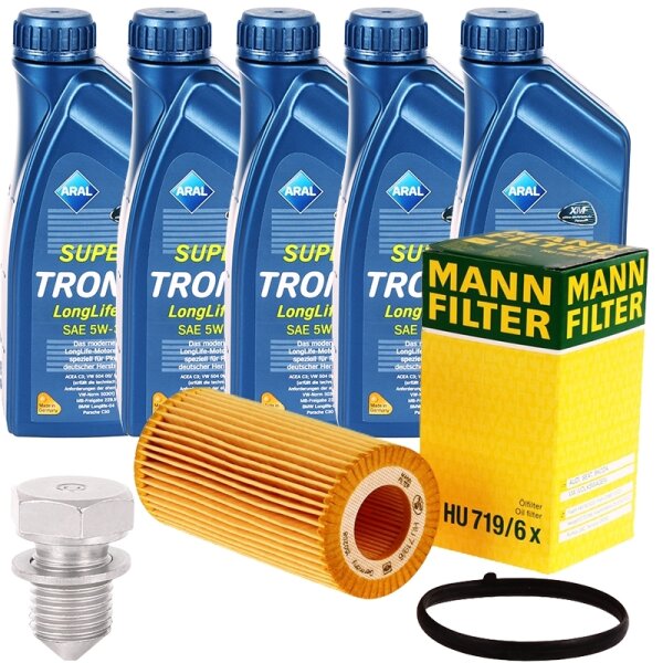 Mann Ölfilter, Schraube + 5L ARAL Super Tronic K Motoröl 5W-30, VW 504.00 507.00