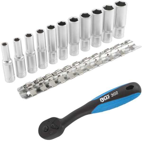 TECPO Steckschlüssel Satz, Zollgrößen 1/4", 11-teilig + BGS Umschaltknarre 6,3 mm 1/4"