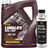MANNOL Longlife 504.00 / 507.00 5W-30, 5 Liter + Motorspülung Motor Flush Motorreiniger 300 ml