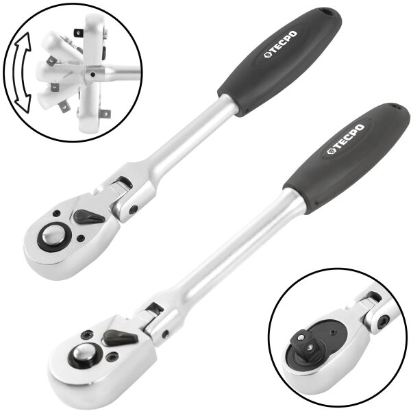 2x TECPO Gelenkknarre 1/2" + 1/4" Ratsche flexibel mit Schnellverschluss