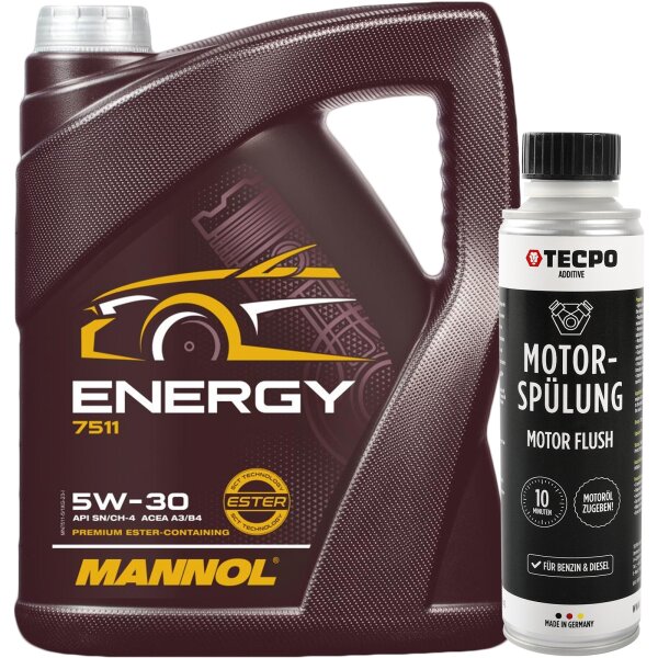 MANNOL Energy 5W-30, 5 Liter + Motorspülung Motor Flush, 300 ml