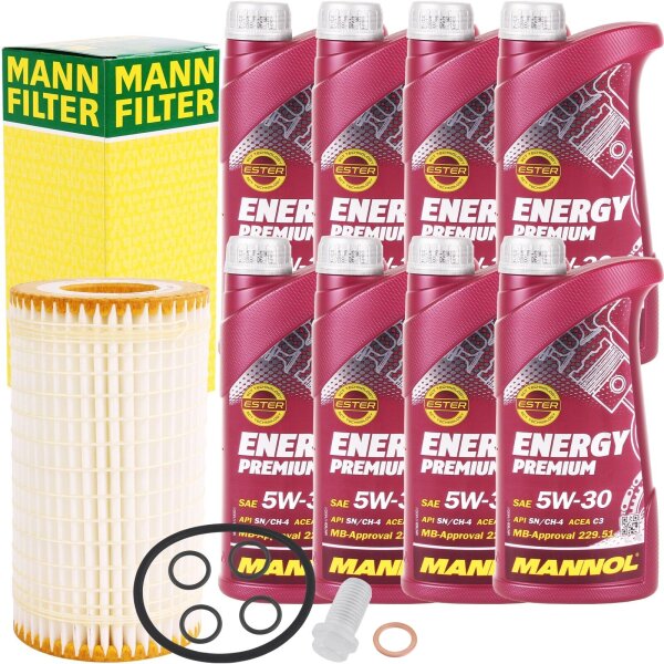 MANN-FILTER Ölfilter + Schraube + 8L MANNOL Premium 5W-30