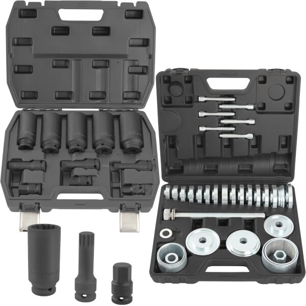TECPO Radlager Werkzeugsatz, 34-teilig + Vielzahn Nüsse für Antriebswellen 1/2", 11-tlg