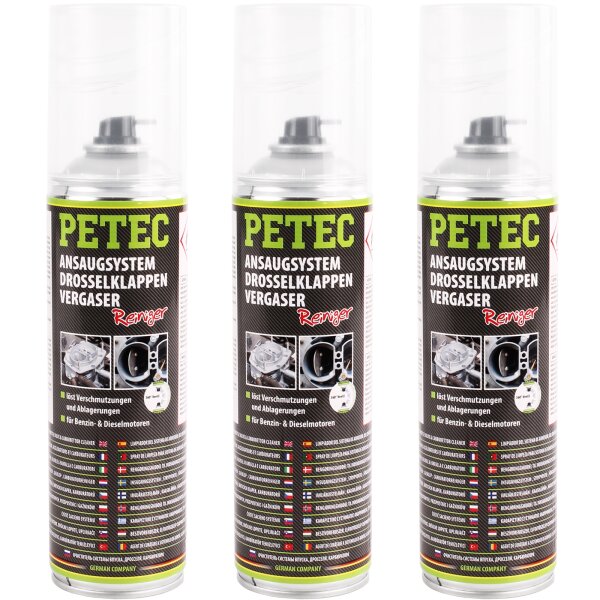 3x PETEC Ansaugsystem-, Drossel- klappen- & Vergaserreiniger, 500 ml