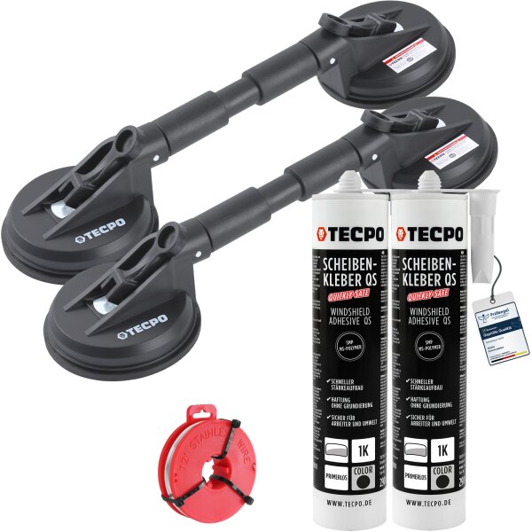 2x Scheibenkleber 290 ml MS-Polymer + Gummi-Doppelsauger Ø 118mm + Schneidedraht 1.8 m