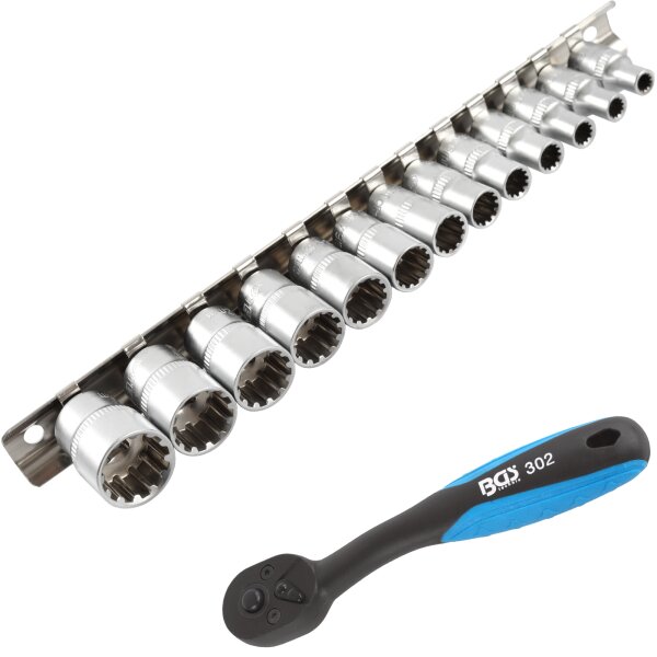 TECPO Vielzahn Steckschlüssel Satz 1/4 Zoll + BGS Ratsche, 13-teilig