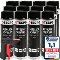 12x TECPO Autolack schwarz glänzend 500 ml +...