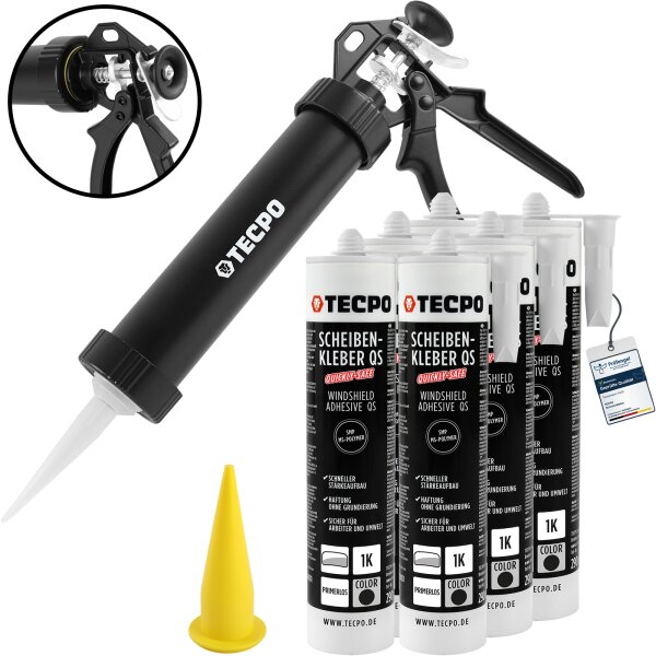 6x TECPO Scheibenkleber 290 ml MS-Polymer + Alu-Kartuschenpresse 220 mm