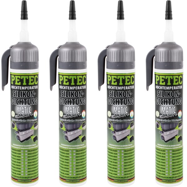 4x PETEC Hochtemperatur-Silikondichtung, dauerelastisch schwarz, 200mL