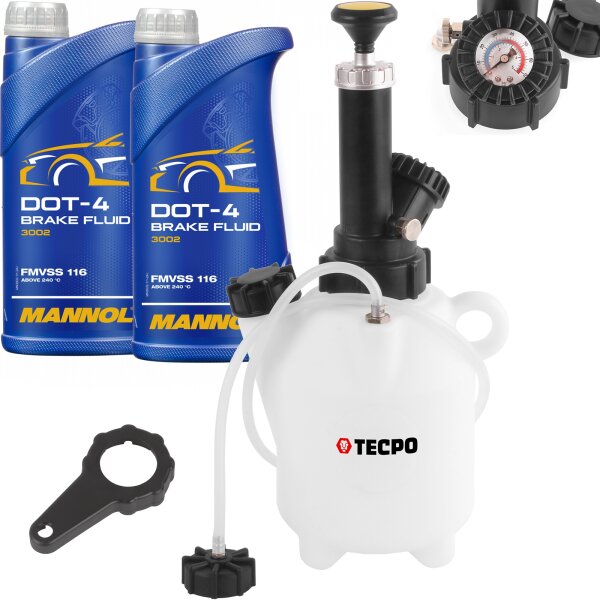 TECPO Bremsenentlüftungsgerät 2 L + Bremsflüssigkeit Dot 4, 2 Liter