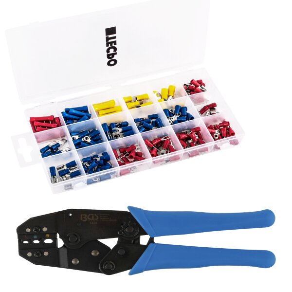 BGS Kabelschuhzange mit Ratschenfunktion 0.5 - 6 mm² + TECPO Kabelschuh Sortiment 185-tlg.