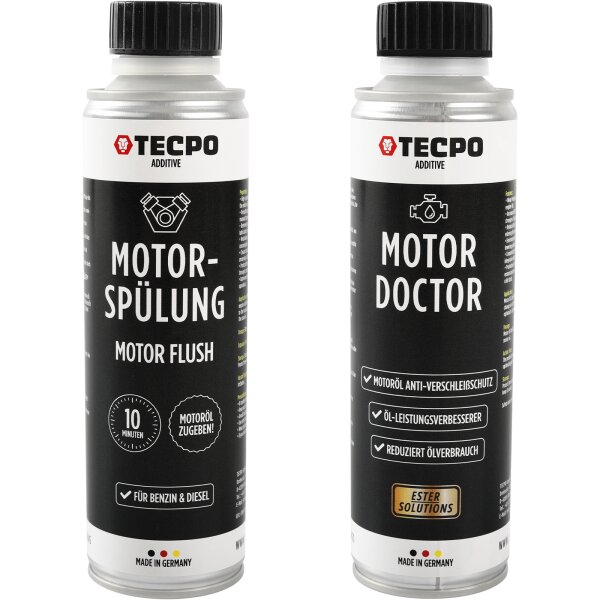 TECPO Motorspülung Motorreiniger 300 ml + Motor Doctor Anti-Verschleißschutz 300 ml