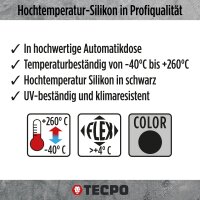 TECPO 4x Hochtemperatur Silikon Dichtung HSD 30 schwarz, 200 ml