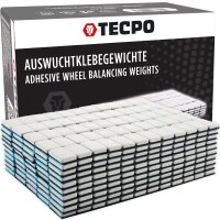 TECPO Reifenmontagepaste schwarz 5 kg + Pinsel + Klebegewichte 600-teilig Auswucht Gewichte, 5g + Kunststoffschaber 19 mm