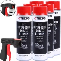 4x TECPO Unterbodenschutz Bitumen schwarz, 500 ml + Pistolengriff