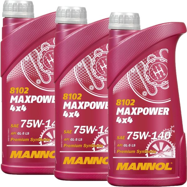 3x MANNOL MAXPOWER 4x4 SAE 75W-140 API GL, 1L
