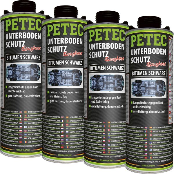 4x PETEC Unterbodenschutz Bitumen schwarz, 1 Liter