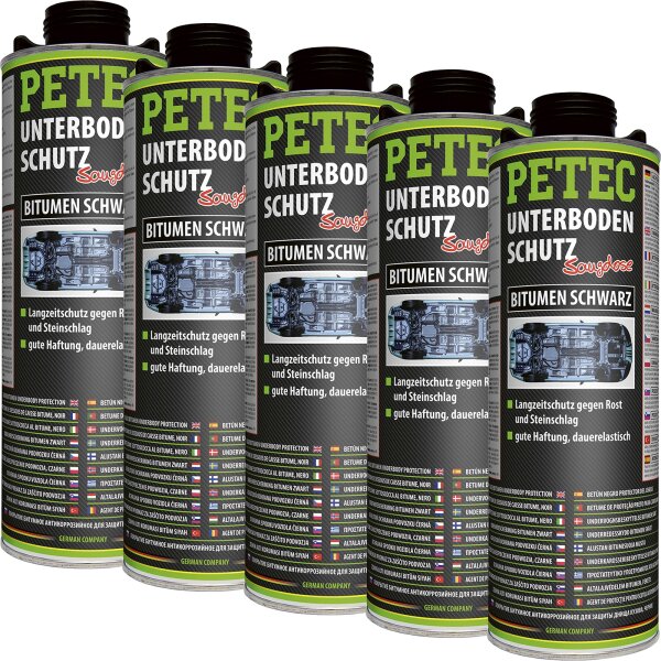 5x PETEC Unterbodenschutz Bitumen schwarz, 1 Liter