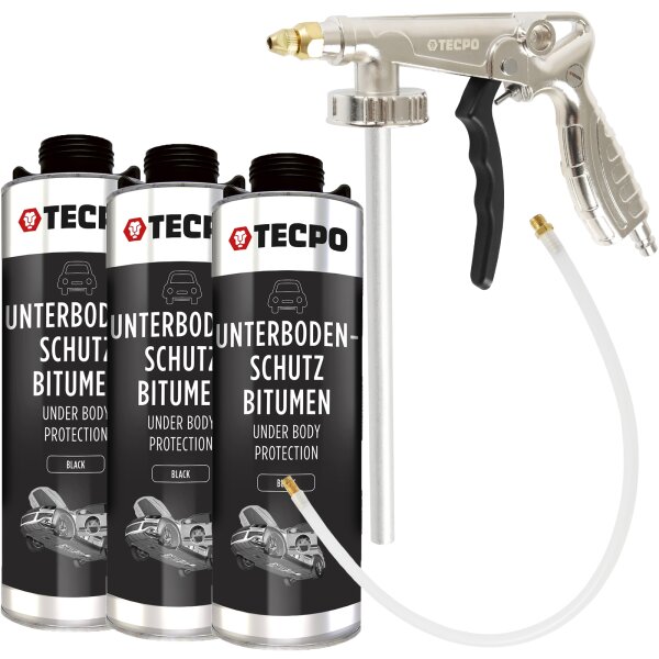 TECPO Unterbodenschutz Bitumen schwarz, 3L + Druckluft Unterbodenschutz Pistole