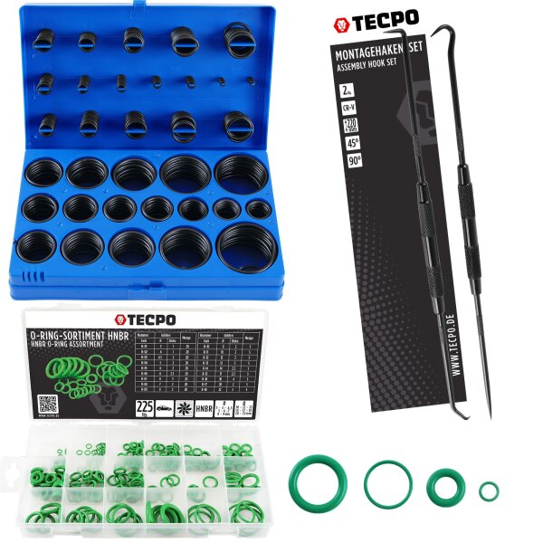 TECPO O-Ring Sortiment Set 644-teilig + 2x Montagehacken
