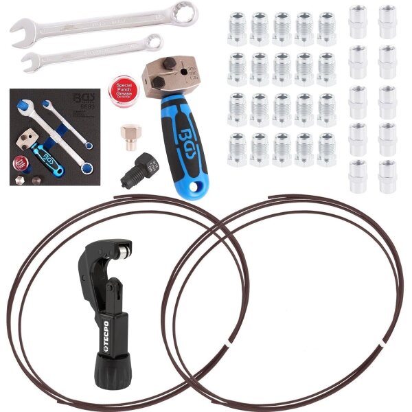 2x Bremsleitung 5m Stahlleitung 4.75 mm + Schrauben + Schneider + Bördelgerät Set