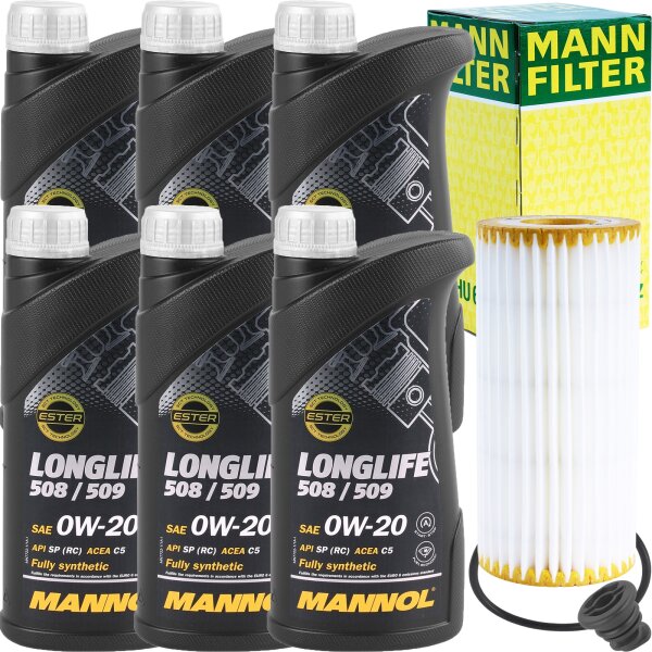MANN-FILTER Ölfilter + Schraube + MANNOL Longlife 508/509 0W-20, 6 Liter