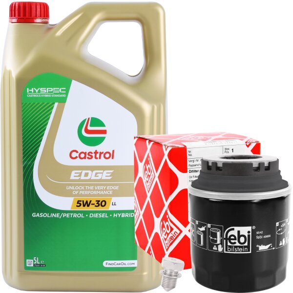 FEBI BILSTEIN Ölfilter + Schraube + CASTROL 5W-30 EDGE TITANIUM FST, 5 Liter