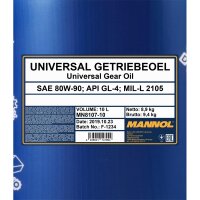 MANNOL Universal Getriebeoel 80W-90 API GL-4, 10 L