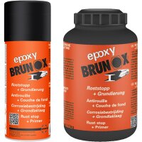 BRUNOX Roststopp + Grundierung, 2in1, 1 Liter + Rostumwandler & Grundierer-Spray, 2in1, 400 ml