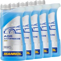 5x MANNOL Antifreeze AG11 (- 40°C) Blau, 1L