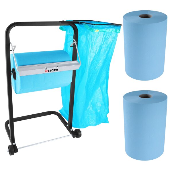 TECPO Bodenständer + Müllsackhalterung + 2 Putztuchrollen 3-lagig, 36 cm