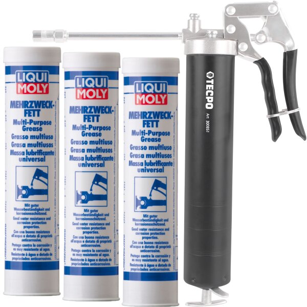 TECPO Einhand-Fettpresse + LIQUI MOLY Mehrzweckfett, 3x400 g