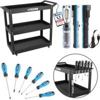 TECPO Werkstattwagen 300 kg Tragkraft 3 Etagen + LED Akku...