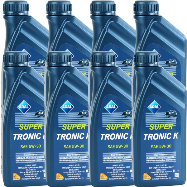 8x ARAL Super Tronic K Motoröl 5W-30, VW 504.00 507.00, 1L