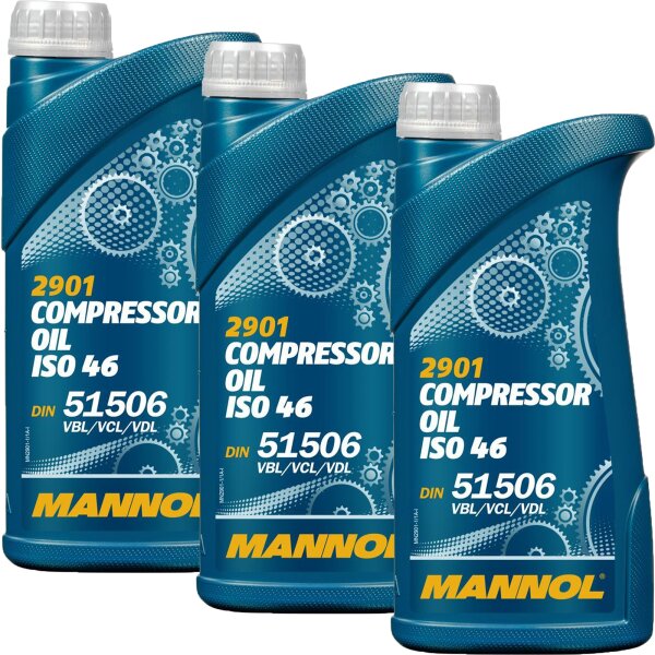 3x MANNOL Kompressor Oil ISO 46, 1L