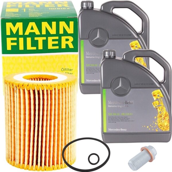 Mann-Filter Ölfilter + Mercedes 5W-30 Motoröl, 10 Liter