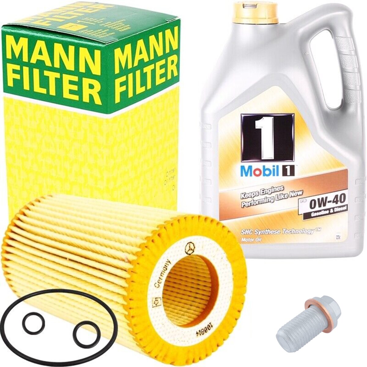 Inspektionskit Mit Ablassschraube Dichtring 5 Liter MANN FILTER ÖLFILTER+MOBIL 10W-40 ÖL Passend Für Mann Filter W 940 5